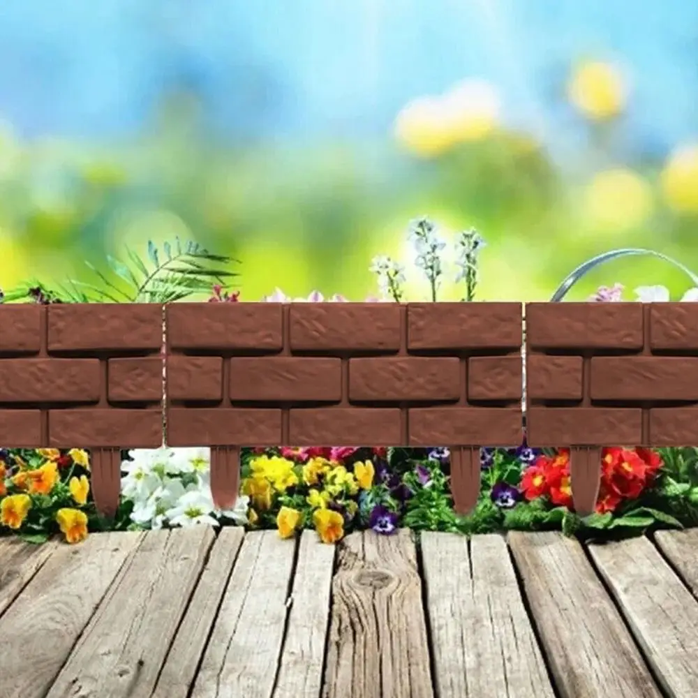 

1/4Pcs Garden Decorative Plastic Garden Fence Stone Brick Brown Pet Fences Border DIY Delicate Mini Wooden Fence Yard
