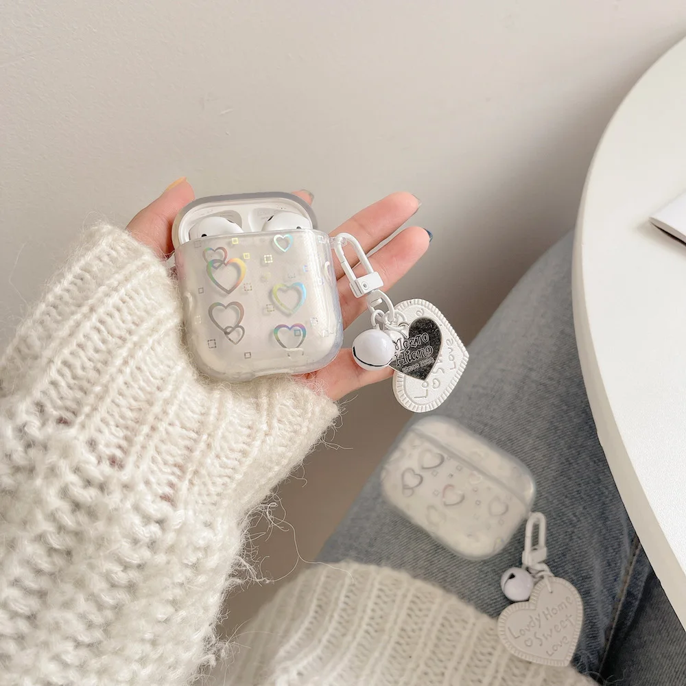 เคส3D ลายหัวใจน่ารักสำหรับ Airpods Pro หูฟังเลเซอร์กากเพชรแบบนุ่มฝาครอบอุปกรณ์เสริมสำหรับ Air Pods 1 2 3พร้อมจี้