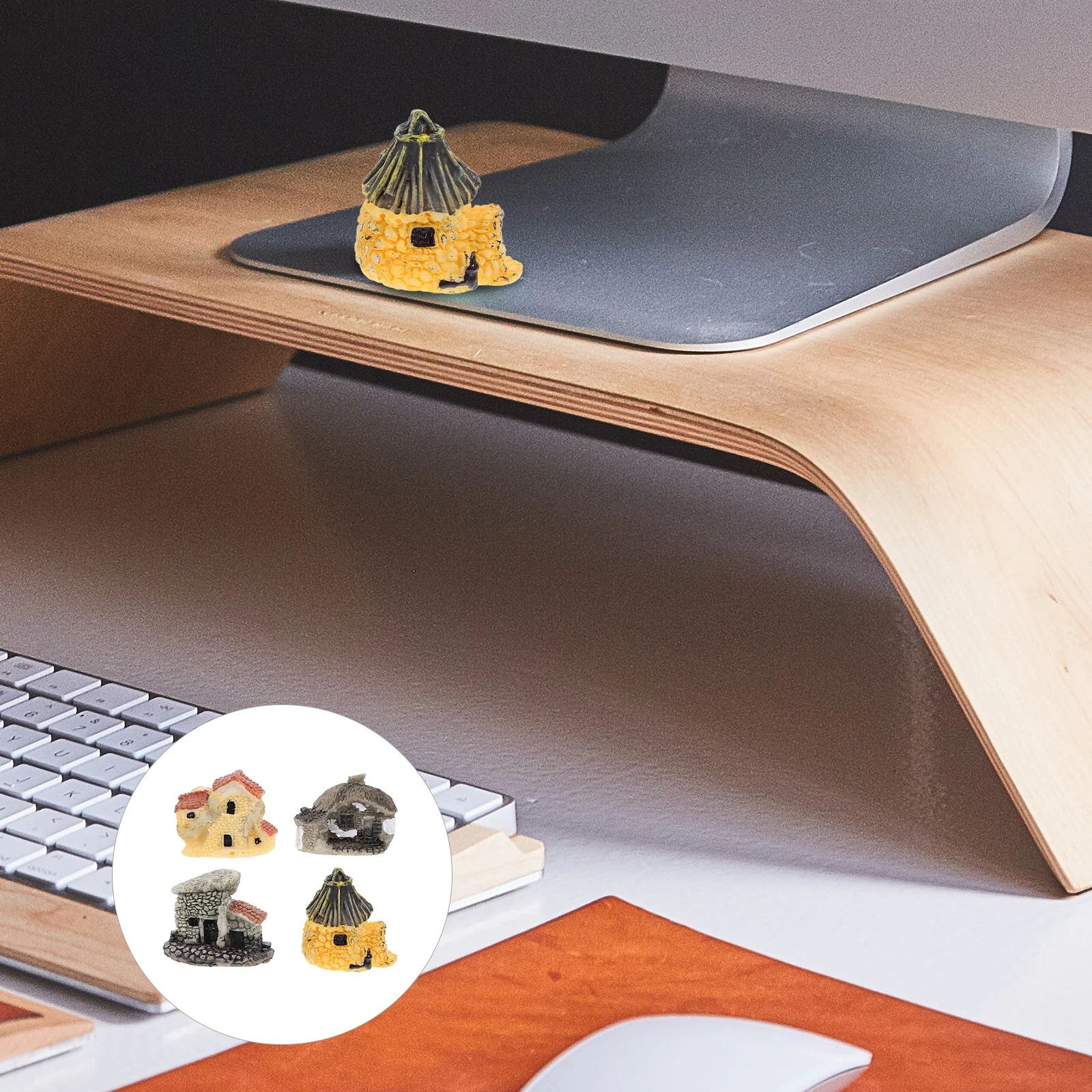 

4Pcs Resin Tiny House Decor Classic Design Portable Mini House for Flower Pot Landscape Miniature Decor