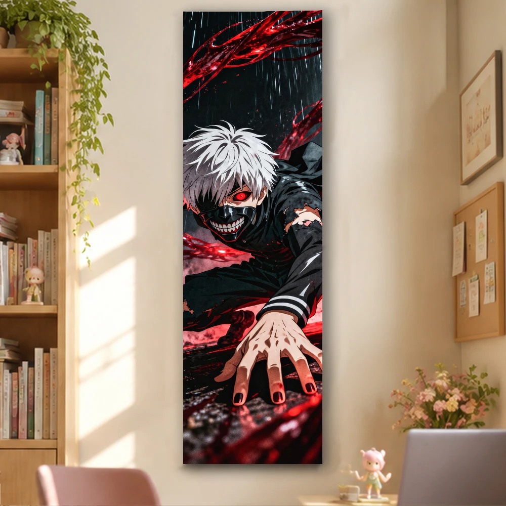 T-Tokyo Ghoul Anime Tapestry Wall Hanging Kaneki Ken White Hair Mask Red Vertical Poster Bedroom Dorm Gaming Home Decor Fans Gif