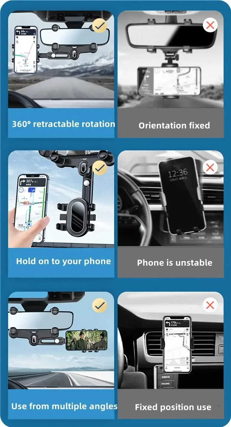 Universal Car Phone Holder Rearview Mirror Mount Car Phone Bracket Navigation GPS Stand Foldable Mobile Cell Support in Car