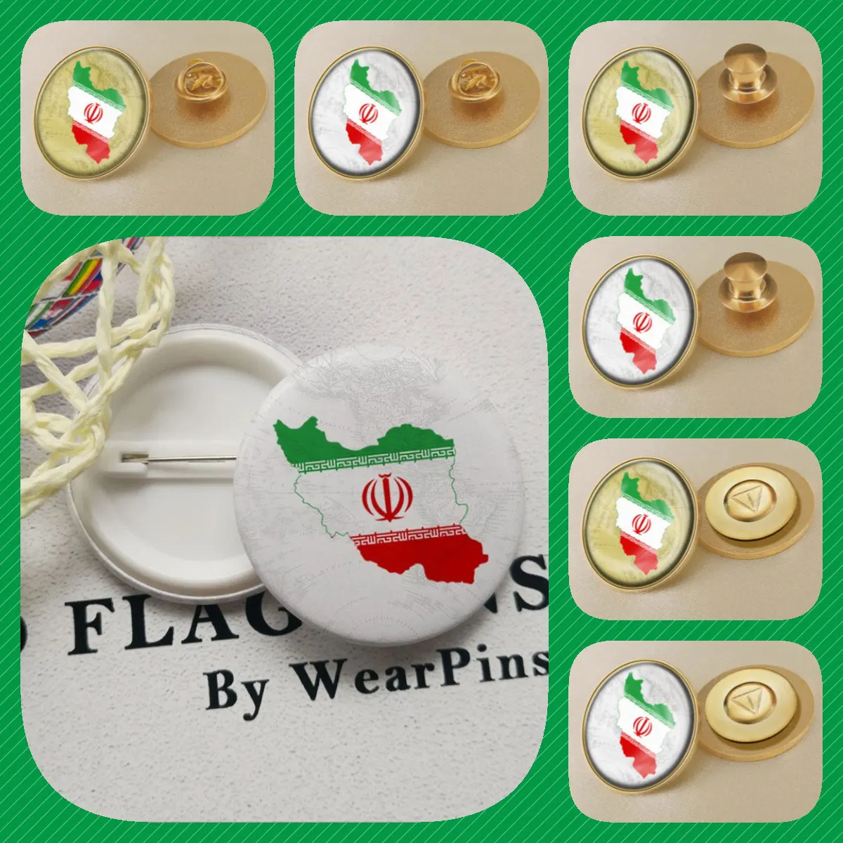 Iran Iranians Map Flag National Emblem National Flower Brooches Badges Lapel Pins