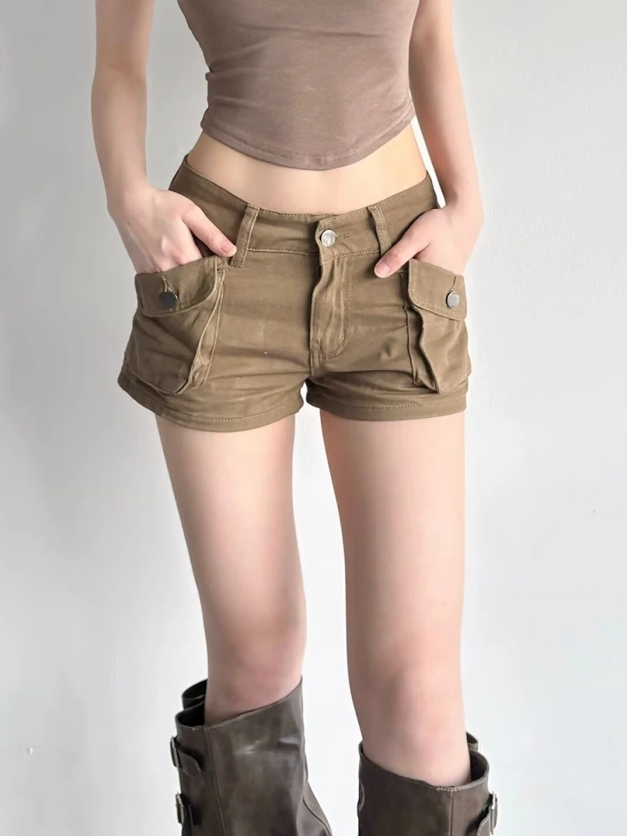 

Retro American Hot Girl Khaki Denim Super Short Shorts Women Summer New Low Waist Slimming Versatile Hot Pants Cotton Jeans