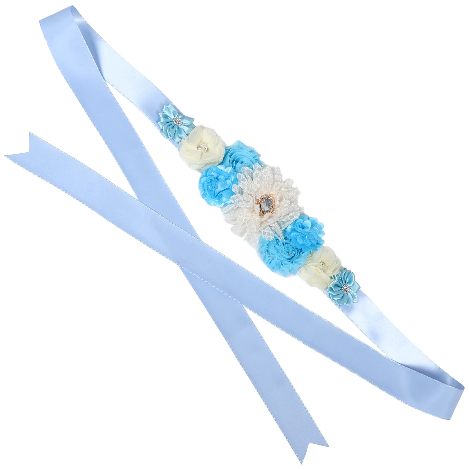 

2pcs Maternity Belt Pregnancy Sash Waist Flower Decor Rhinestone Belly Baby Shower Photo Prop Vintage Style Adjustable Size