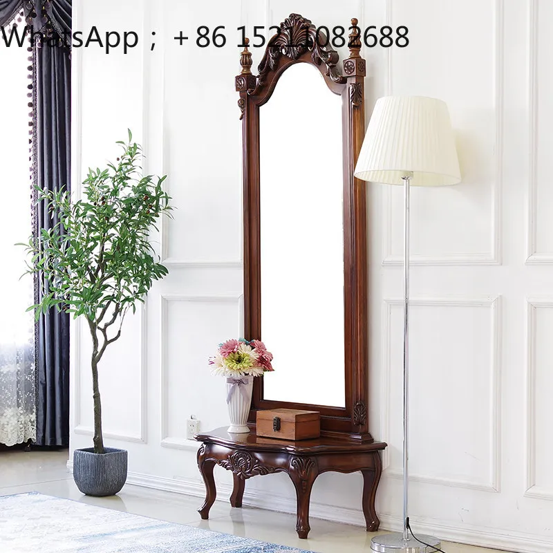 SCY full-length mirror home solid wood full-body floor mirror light luxury vertical retro fitting mirror