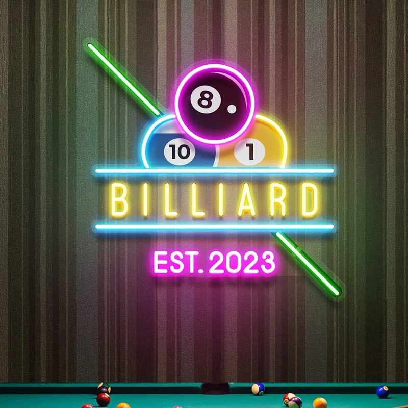 Personalized Billiards Neon Sign Business Logo Sign for Club Billiards Wall Art Decoration Game Room Led Light Custom Neon Signs