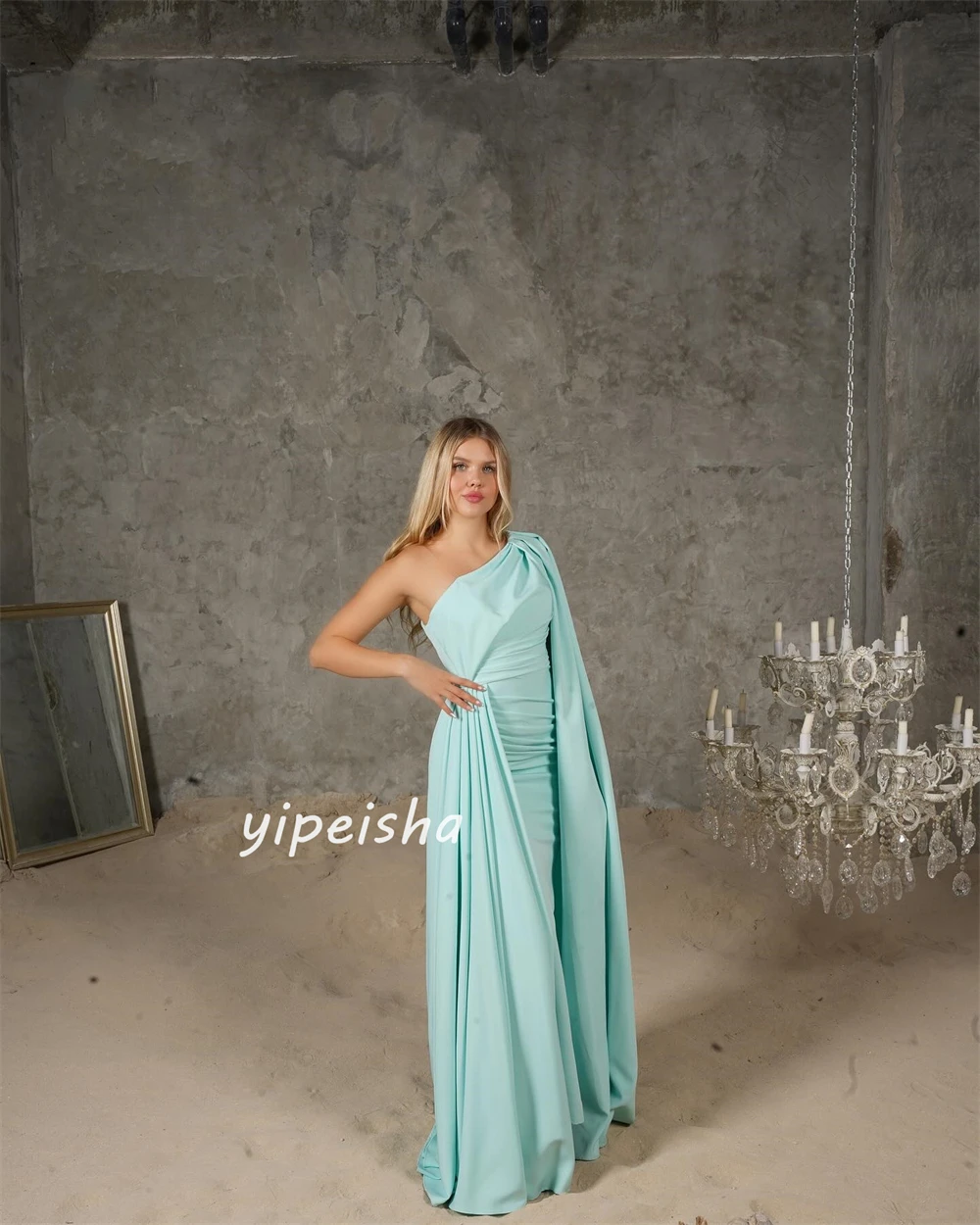 Jersey Ruched Valentine's Day A-line One-shoulder Bespoke Occasion Gown Long Dresses