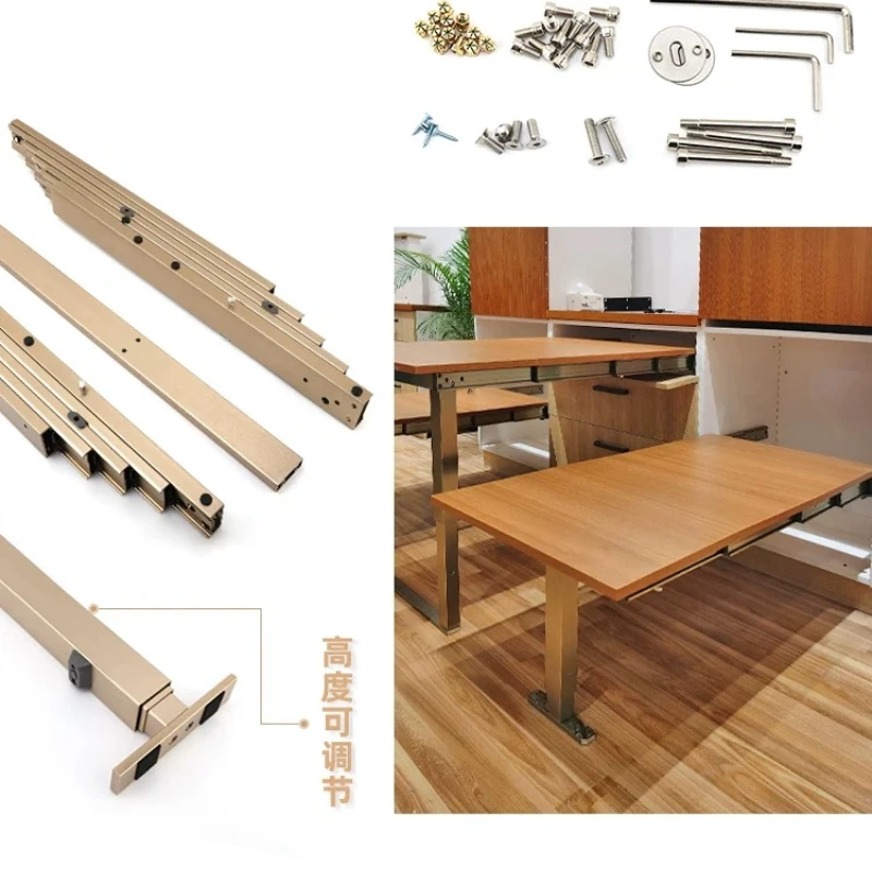 Hidden push-type telescopic hidden dining table slide rail, cabinet pull-out telescopic dining table rail slide rail