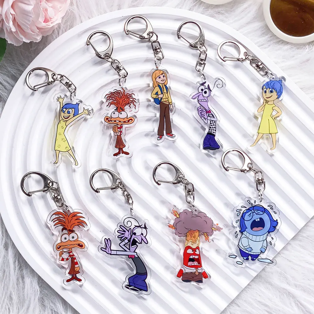 Disney Inside Out Joyful Emotional Colorful Acrylic Car Keychain Cute Funny Bag Charm Backpack Pendant Keyring Gifts For Friends