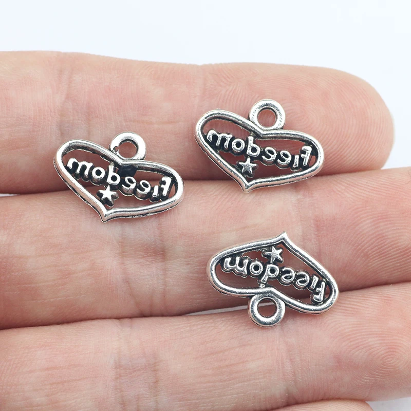 20piece 21x17mm Heart  Freedom Letter Charms Pendant For Mom Jewelry DIY Making Antique Silver Jewelry