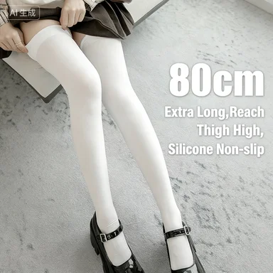 White silk stockings, high anti slip extended JK calf socks, half cut thigh over knee socks JK over knee socks