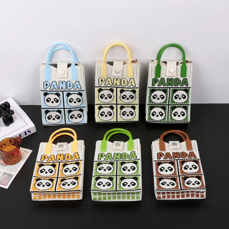 Korean New Panda Shoulder Crossbody Mobile Phone Bag Reusable Fashionable Versatile Commuting Wedding Souvenir Knitted Handbag