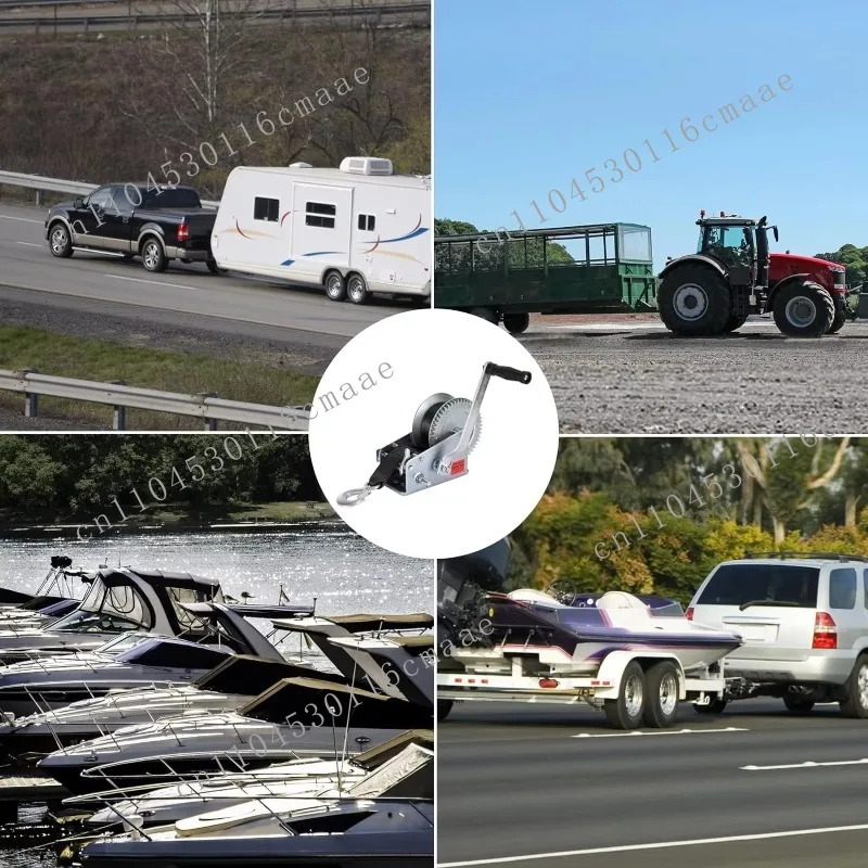 Trailer Boat Winch with 1600lbs Hand Crank Winch Polyester Belt Crank Trailer Winch with Heavy Duty Hitch for Trailer