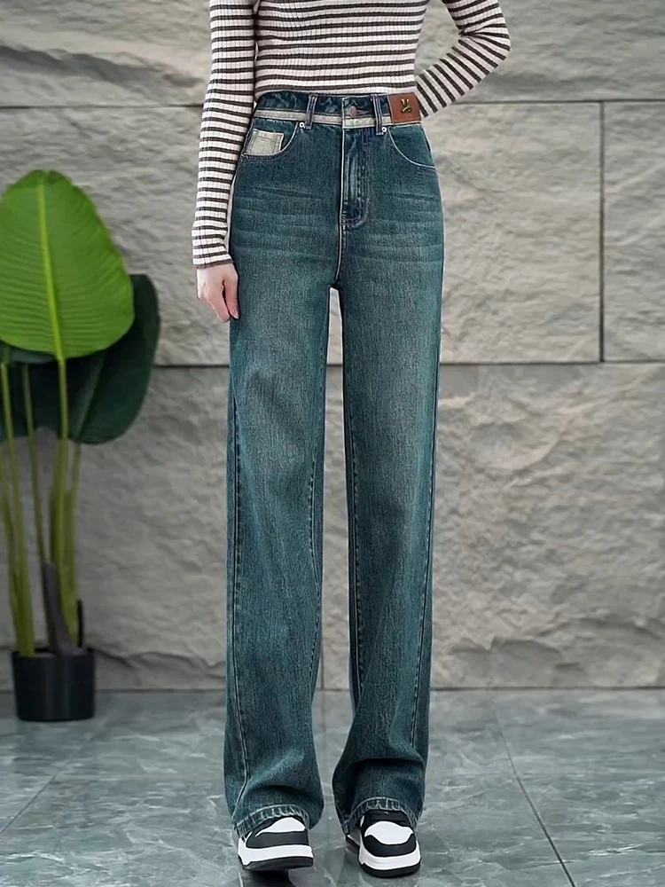 

High Waist Wide Leg Jeans Women's Spring Autumn Loose Casual Straight Cut Denim Pants High Waist Straight Tube Trousers