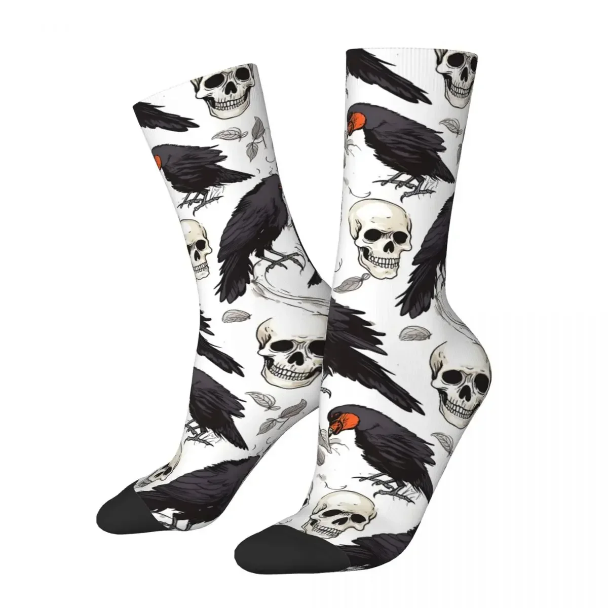 

Vintage Skulls And Crows Pattern Men's compression Socks Unisex Halloween Crow Skull Harajuku Pattern Printed Novelty Crew Sock