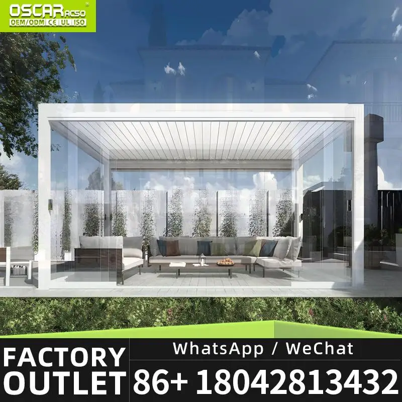 Outdoor Motorized Louvered Canopy 3x3 3x4 4x6m Bioclimatic Shading for Garden Patio Beach pergola view 3