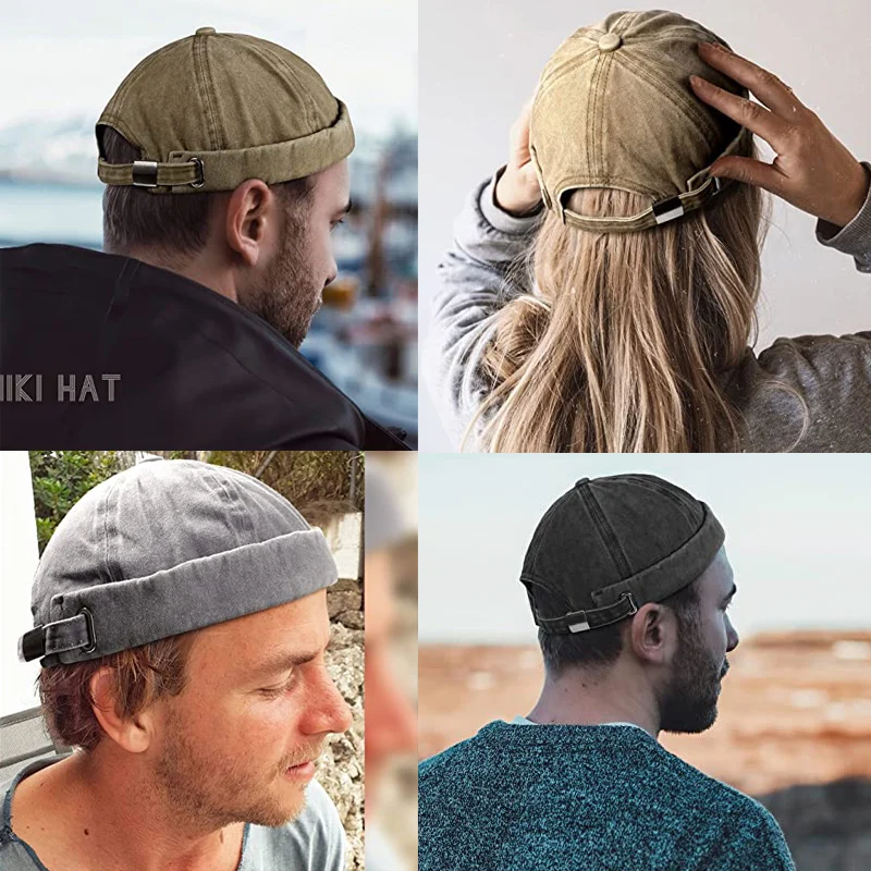 Bonnet sans manches Docker sans pneu, style étudiant masculin, bonnet lavé, Guy dans le port, chapeau à boutons de manchette