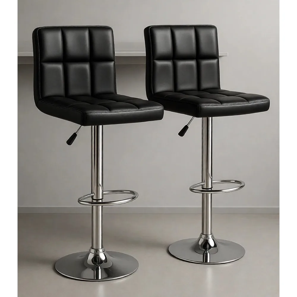 

Adjustable Height Swivel Bar Stools Set of 2 PU Leather Padded with Back Counter Dining Chairs Black
