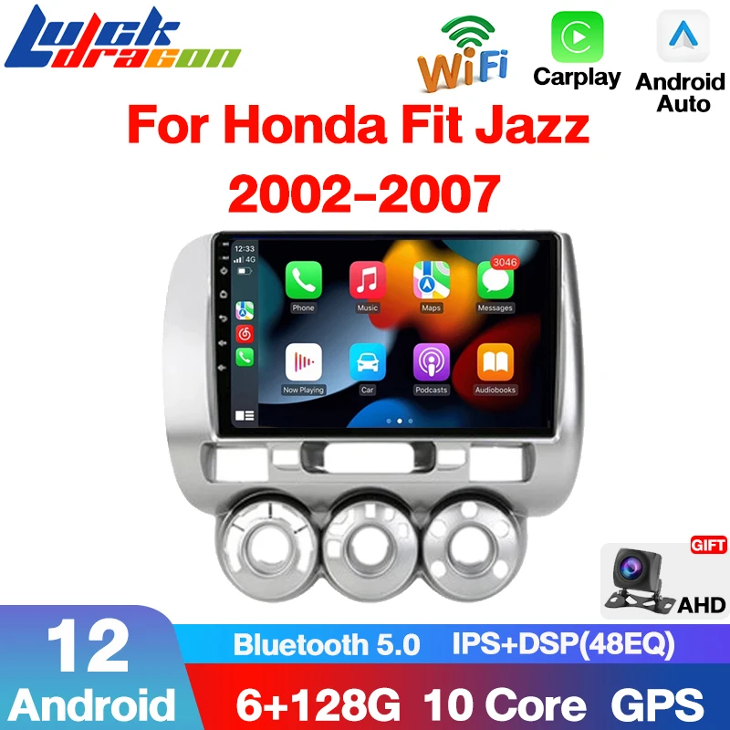 

Видеоплеер с GPS, навигацией 6 + 128 ГГц, 2Din, 4G, Wi-Fi, DVD для Honda Fit Jazz City 2002 - 2007 Carplay, мультимедиа, Android 12, автомагнитола