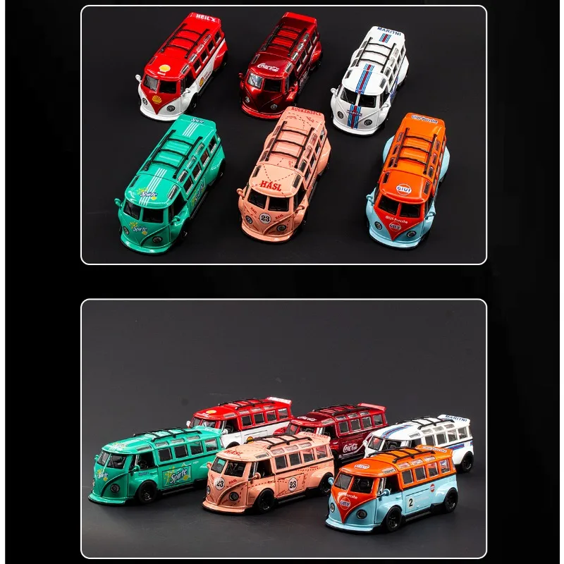 1/32 Volkswagen T1 Bus Alloy Car Model Detachable Vehicle Sound and Light Pull Back Collection Miniature Voiture Toy Gift Boy