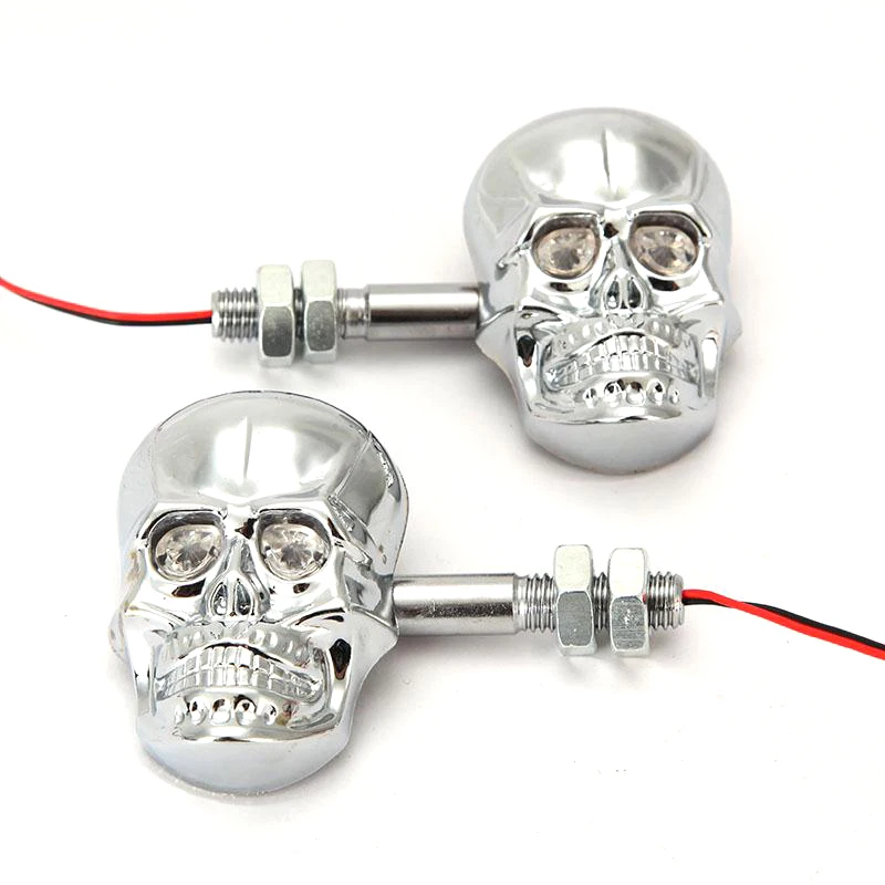 Chrome 12V Skull Turn Signals For Kawasaki Vulcan VN 800 900 1500 1600 1700 2000