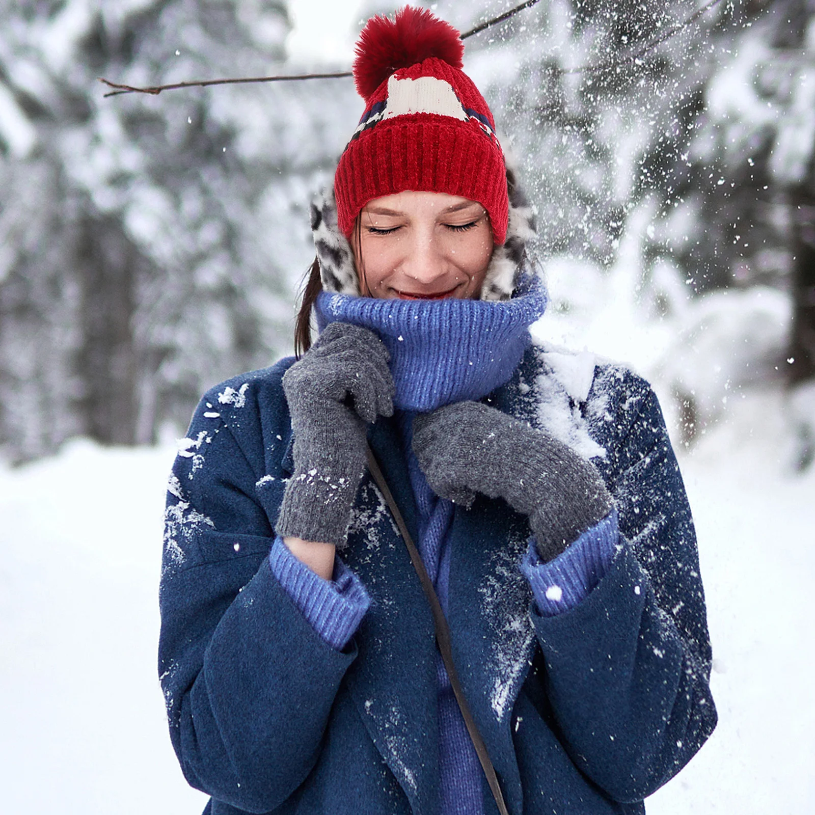 مجموعة قبعات وشاح محبوكة شتوية 2 في 1 للنساء قبعة صغيرة دافئة مع أدفأ للرقبة باللون الأحمر الداكن، أزياء مريحة وناعمة #1