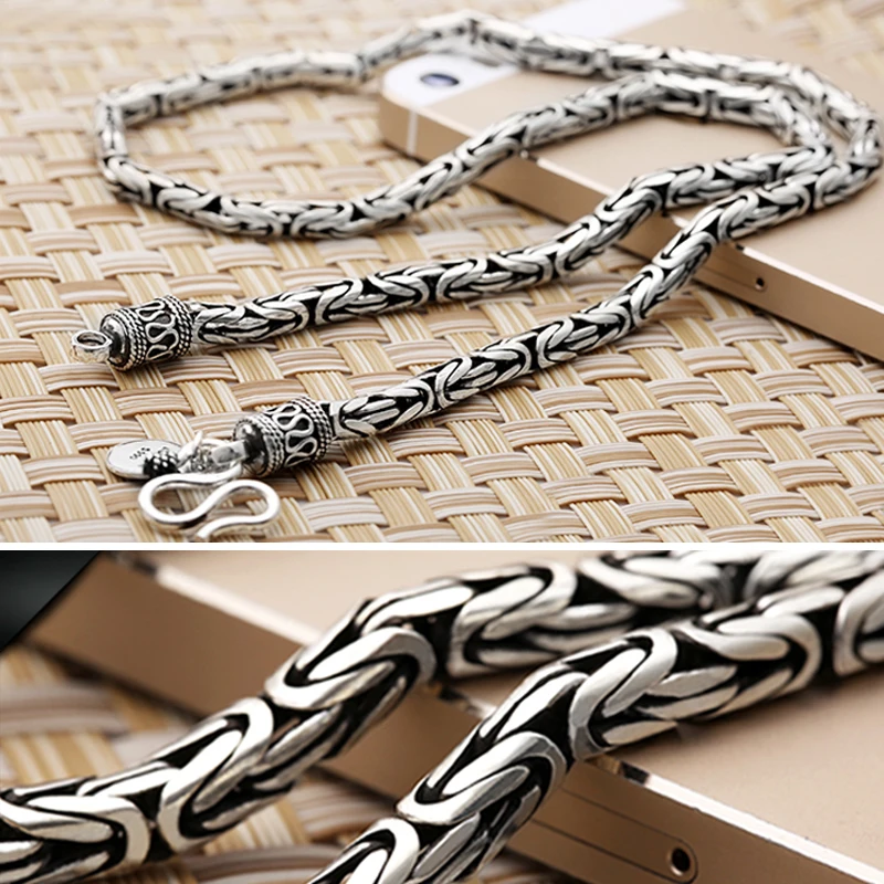 Factory Price S990 Sterling Silver Peace Pattern 6MM Retro Personality Men's and Women's Necklaces Trendy Fashion Jewelry Gifts