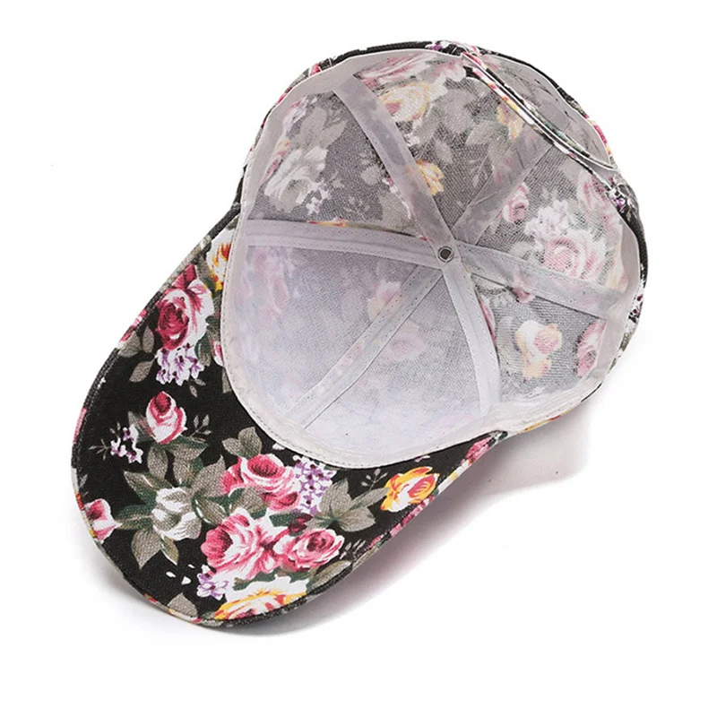 Fashion Women\'s Summer Cap Floral Print Trucker Hat Outdoor Streetwear Cap Female Baseball Cap With Flowers And Plants Design