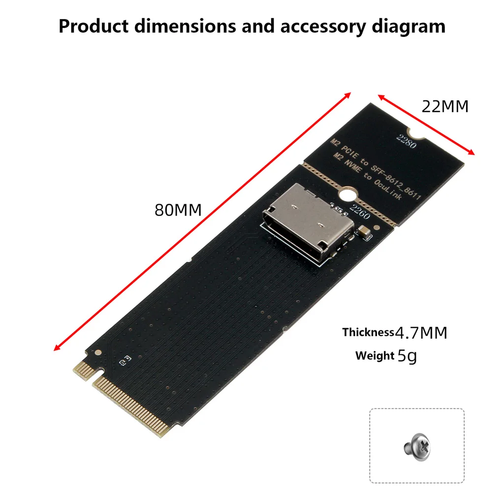 M.2 NVME M‑Key To Oculink SFF‑8612 Adapter Card PCIe4.0 X4 Gen4 U.2 Converter Forward/Reverse Cable‑Out Direction For PC Server