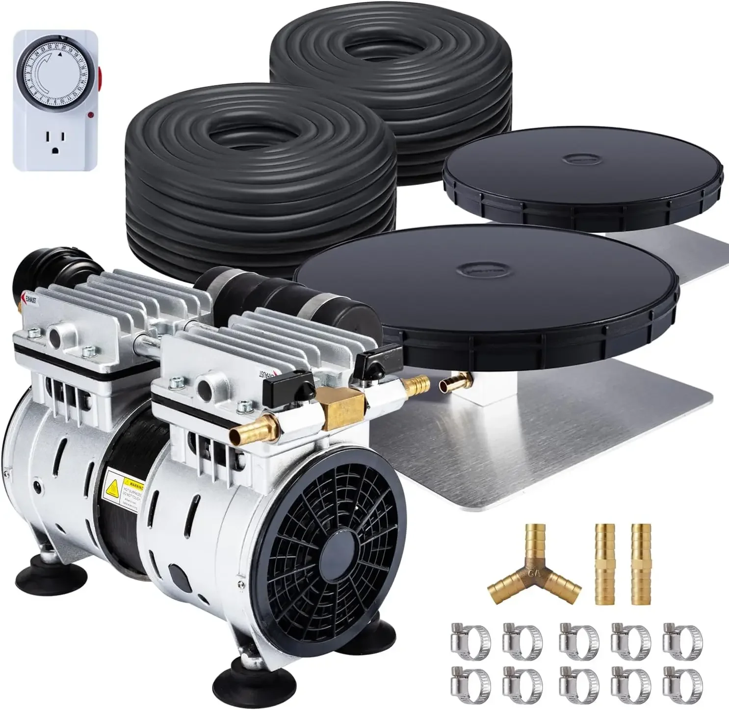 PAS20 Pond & Lake Aeration System for Up to 3 Acre, 3/4 HP Compressor + Two 100' Weighted Tubing + 2 Diffusers