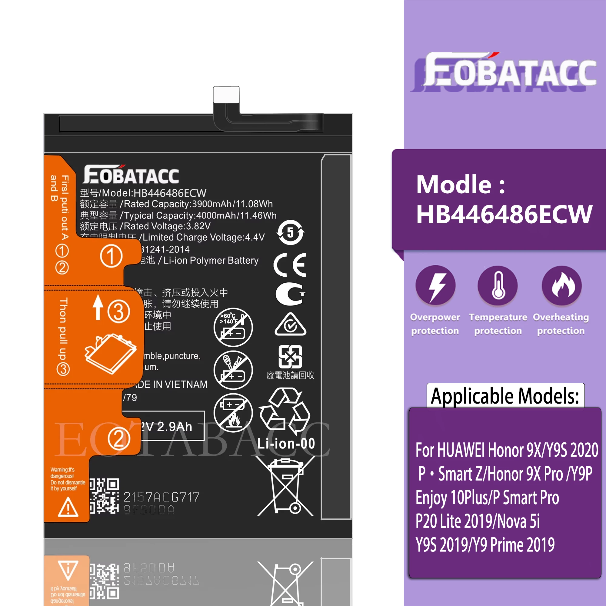 EOTABACC 100% New Original Battery HB446486ECW For HUAWEI Honor 9X/ P·Smart Z/Nova 5i /10Plus/P20 Lite 2019 Battery +Tools