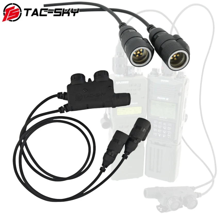 6-pin V2 PTT Tactical Dual-channel Adapter, Compatible with Comta/SORDN Noise-canceling Headsets, Fits AN/PRC148/152/163