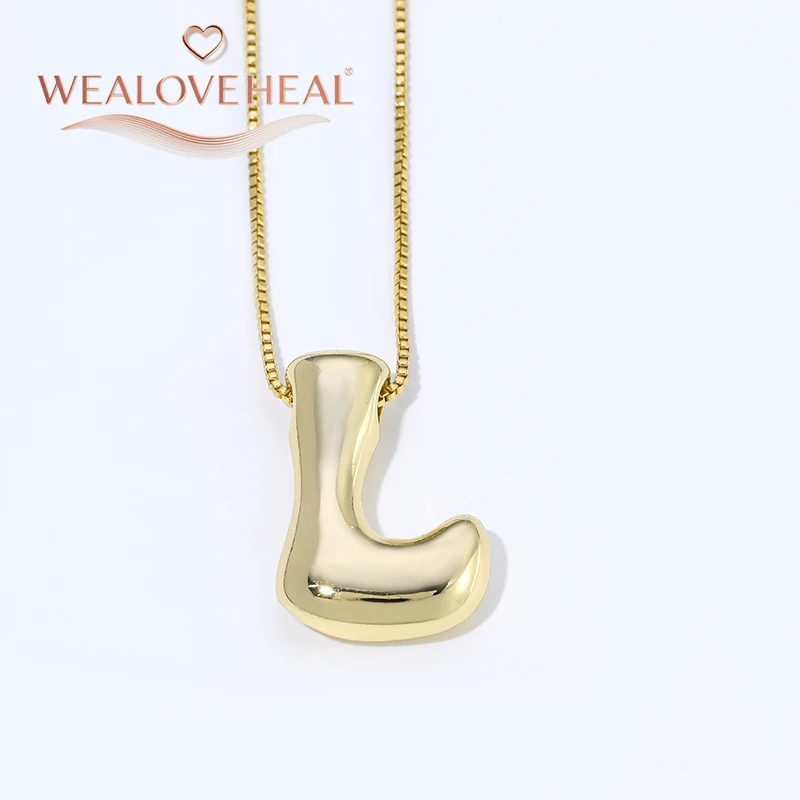 lange kette，halsketten herren，muttertagsgeschenk，schmuck frauen，halskette，18K Vergoldete Messing A-Z Ballon-Buchstaben-Halskette, Puff-Buchstaben-Anhänger, Klobiger Glänzender Personalisierter Namens-Alphabet-Schmuck – Detail 30