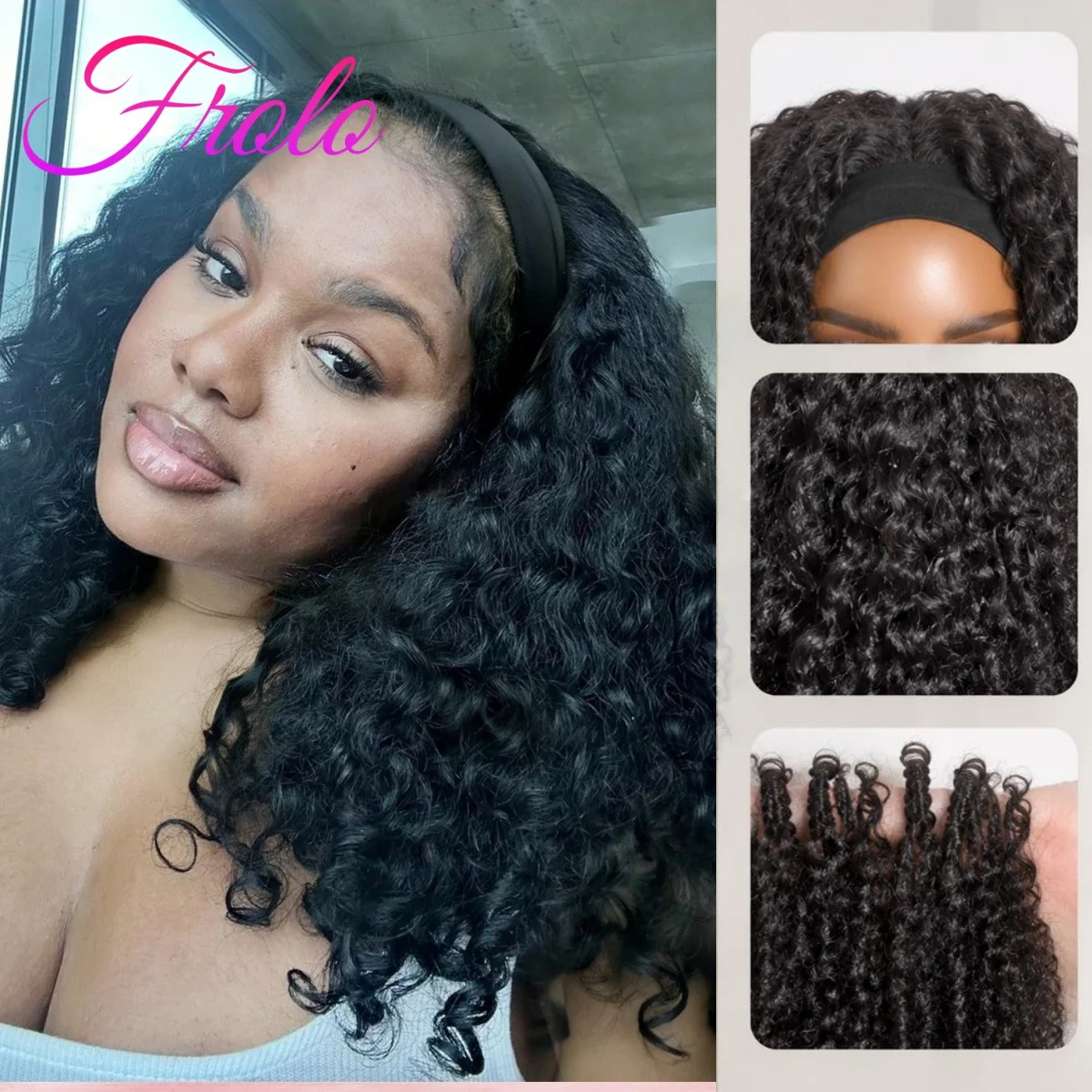 

40 30 Inch Burmese Curly Headband Human Hair Wig 200 Density Brazilian Virgin Hair Perfect Natural Afro Look No Lace Needed For Black Women