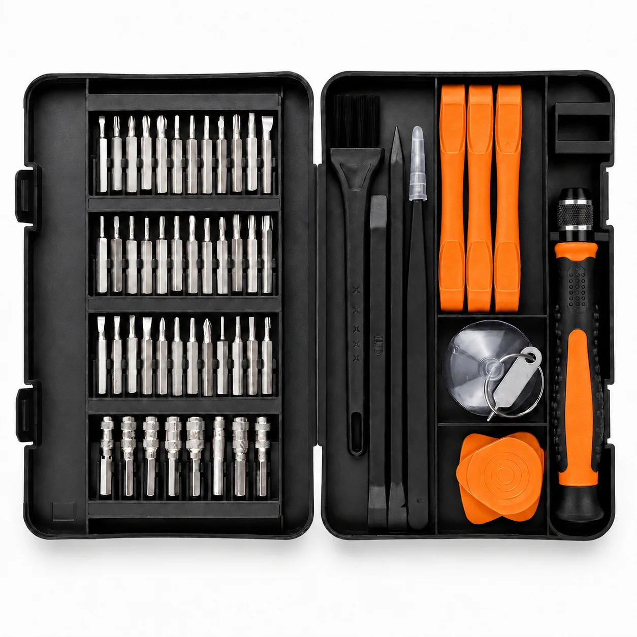 58 Piece Precision Screwdriver Set for iPhone Laptop Tablet Repair Including Prying Tools Suction Cup and Cleaning Brushes