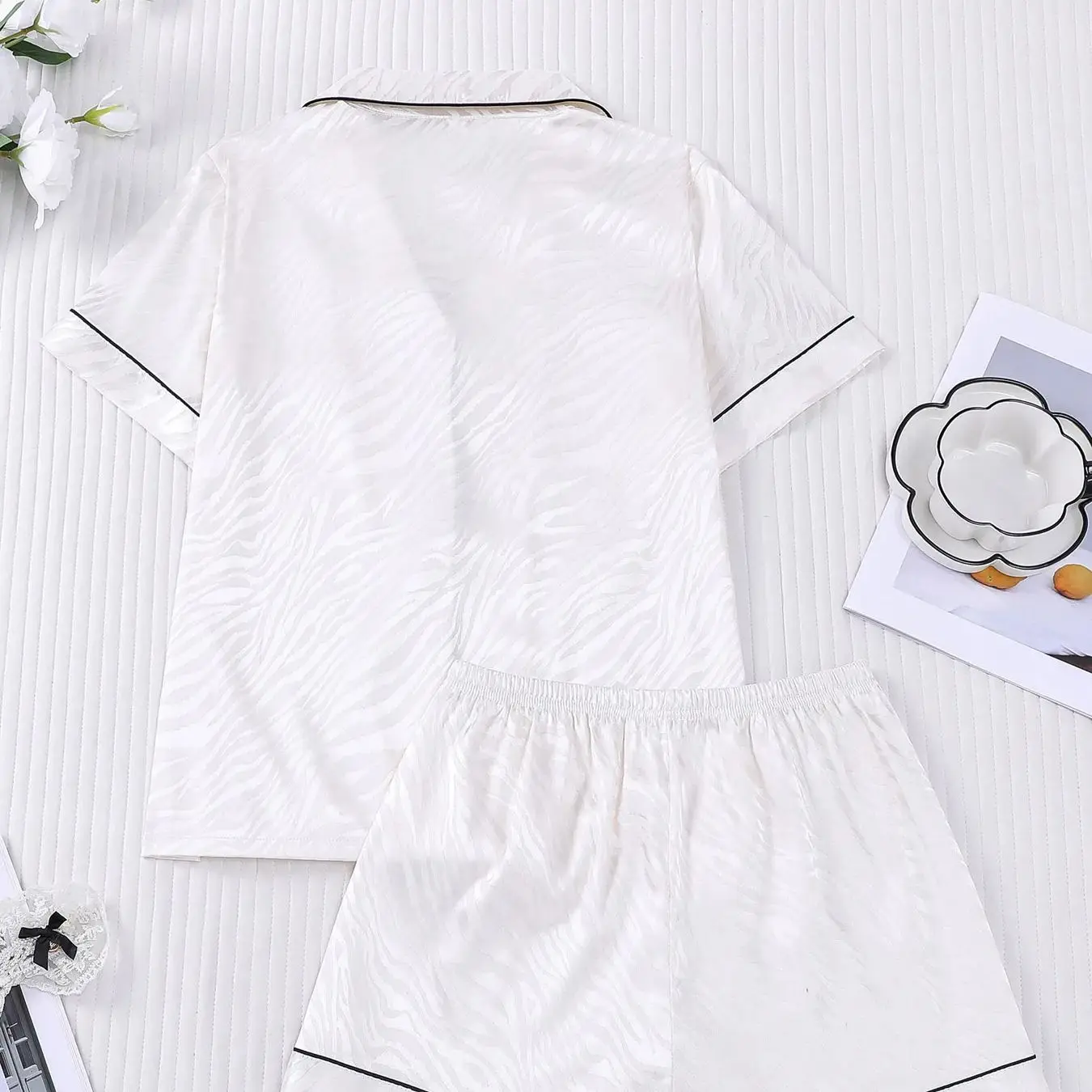 Ice silk cool zebra print sleepwear set for women's summer loose short sleeved shorts, home casual sleep two-piece set