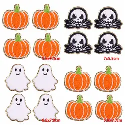 10 pezzi all'ingrosso Halloween Pumpkin Ghost asciugamano toppa ricamata ferro su toppe con paillettes Glitter dorate Patch giacche adesivi