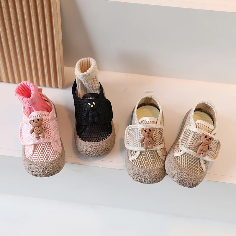 Infant Baby Girls Boys Breathable Hollow Out First Walkers Summer Children Casual Shoes Cute Bear Non-Slip Prewalkers