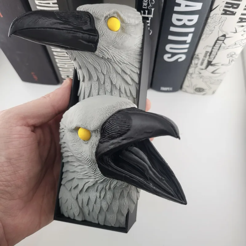 Unique Gothic Style Dual Raven Head Bookend 3D Printed Fine Feather Texture Home Desktop Shelf Decor Gift For Book Enthusiasts