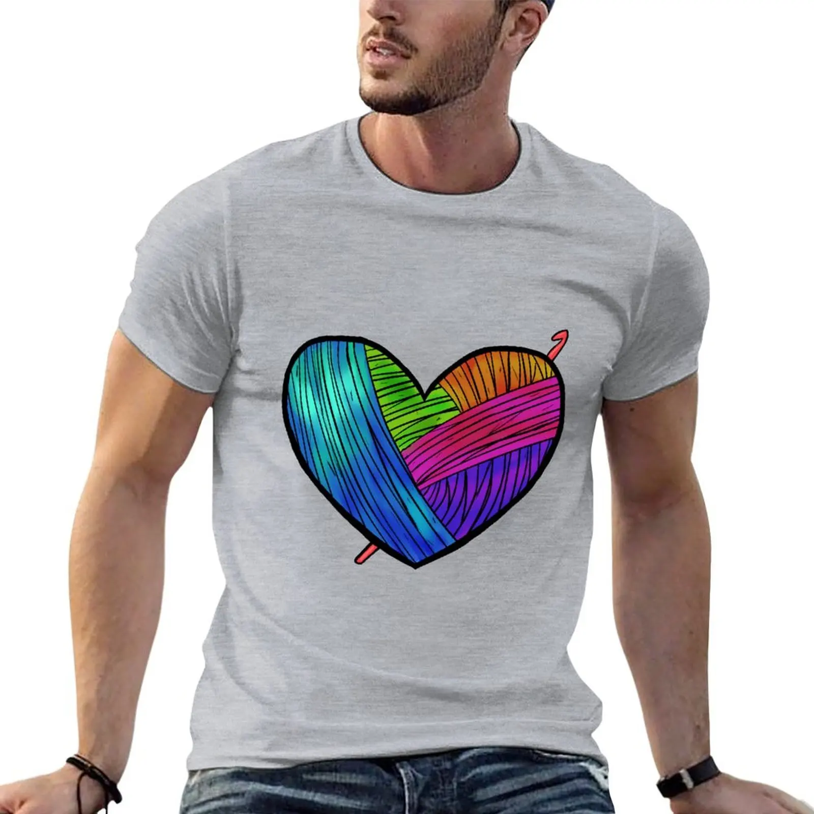 

Crochet Heart T-shirt heavyweights sports fans Men's t shirts