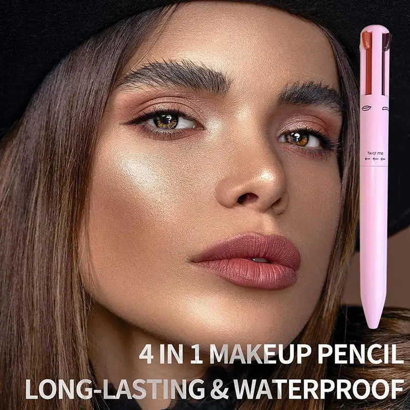 4-in-1 Makeup Pen EyeLiner Brow Liner Lip Liner Highlighter Pen MultiFunctional Travel Makeup Pencil Refillable Magic Pen Makeup