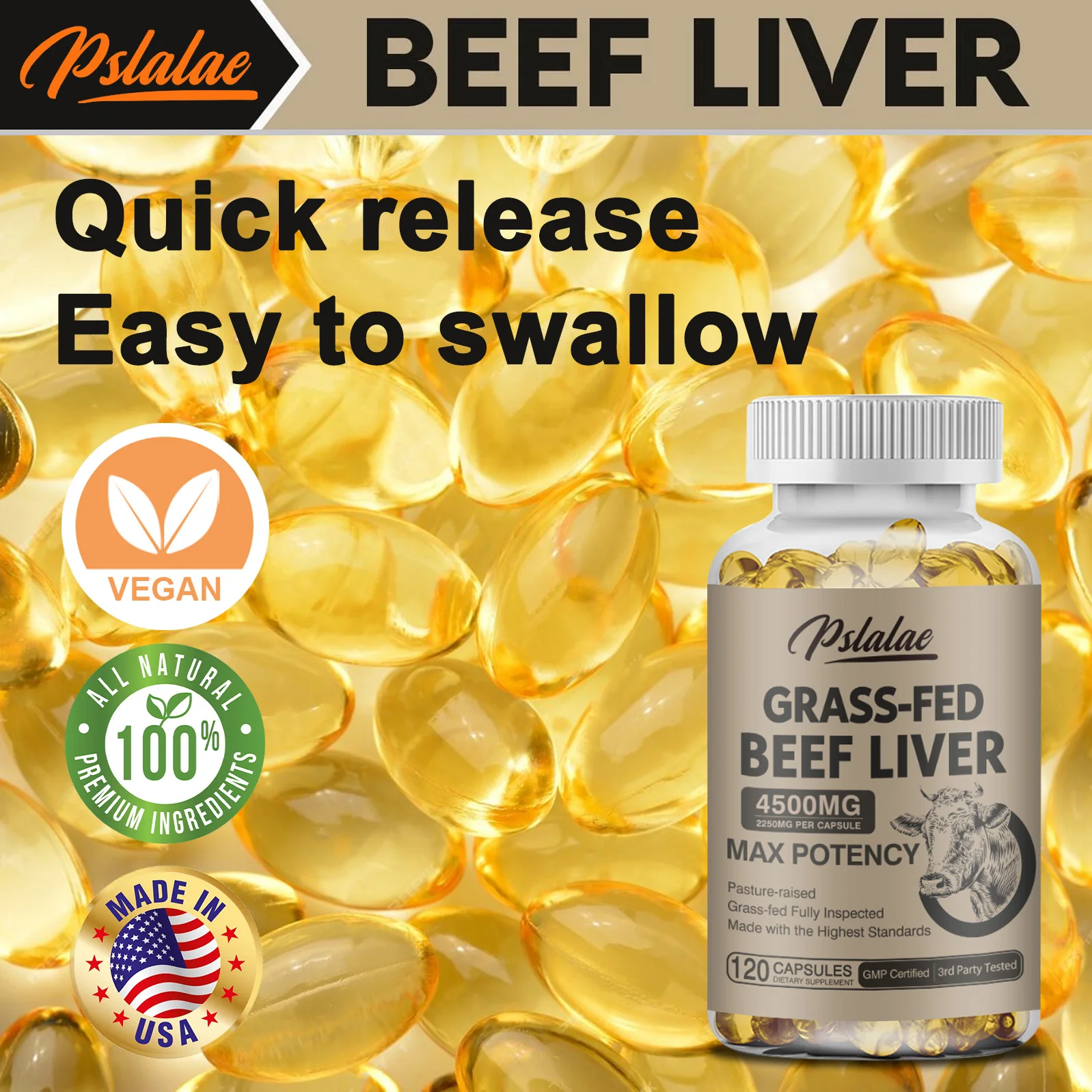 Grass Fed Dried Beef Liver Capsules - Contains Natural Iron, Vitamin A, B12 - Antioxidant