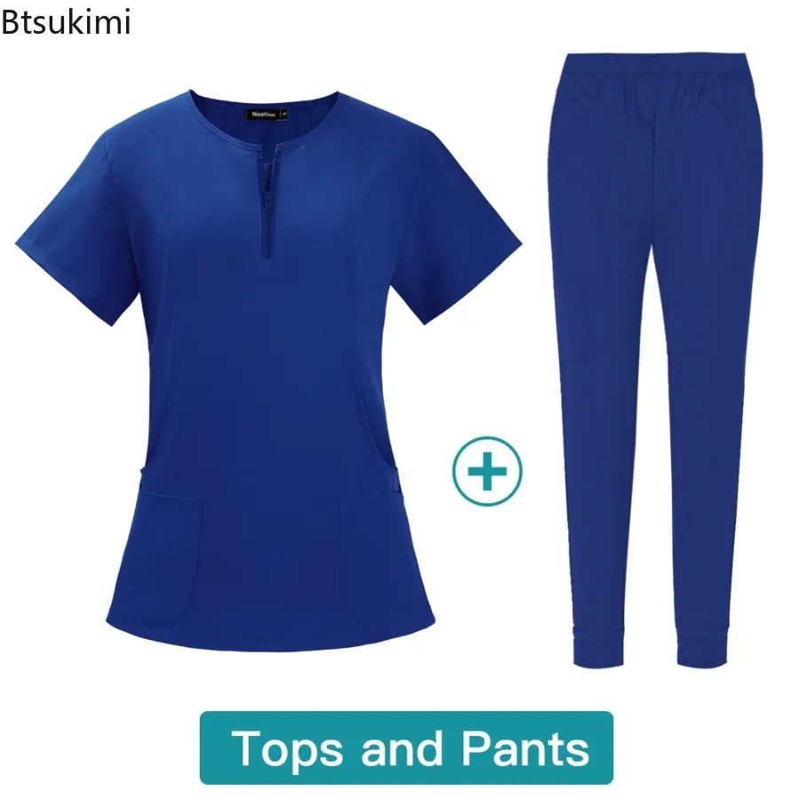 New Medical Surgical Uniforms Woman Scrub Set Beauty Salon Workwear Clinical Scrubs Top Pocket Pants Vet Doctor Zip Nursing Suit - view 5