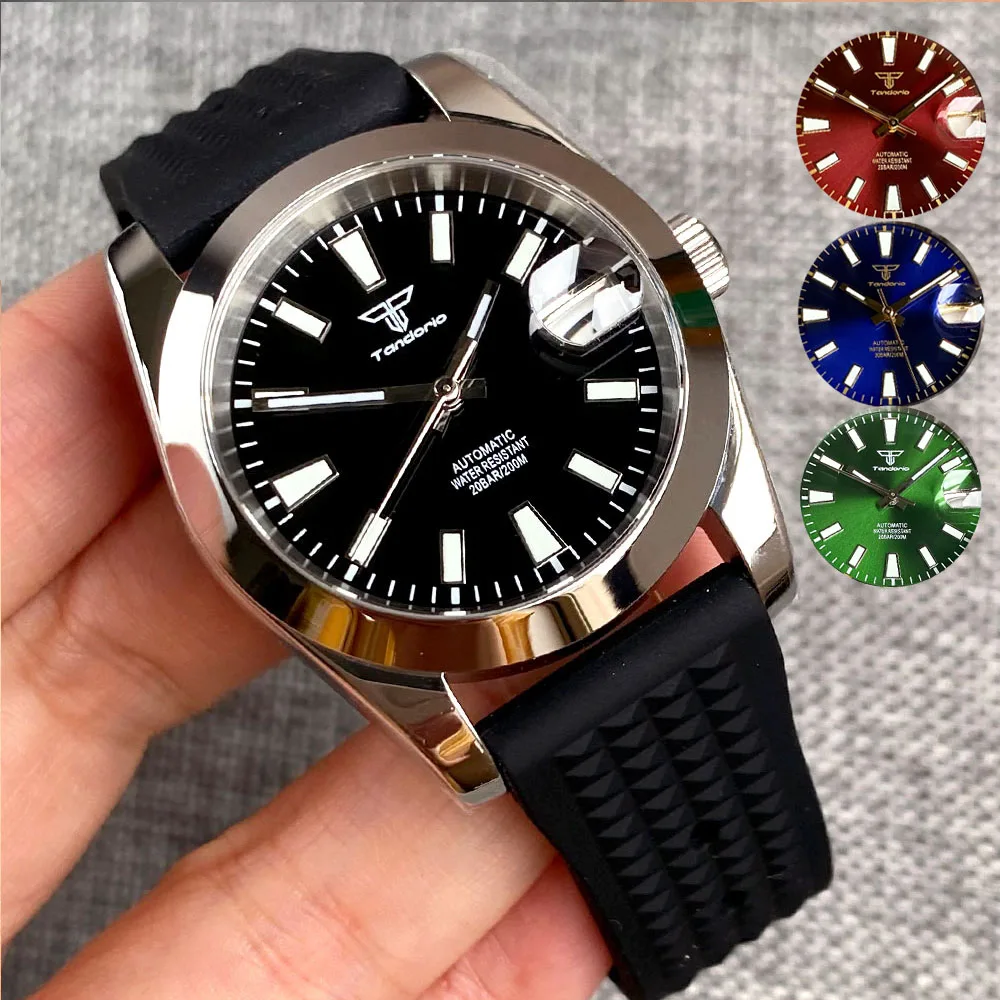 Tandorio 36mm NH35A Black Green Blue Dial Dive 200M Waterproof Automatic Watch For Men Sapphire Glass Luminous Rubber Strap