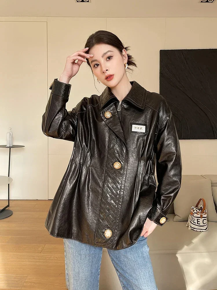 Leather Genuine Jacket Women Luxury Real Sheep Skin Slim Overcoat 2024 New Fashion Natural Sheepskin Coat deri ceket kadın