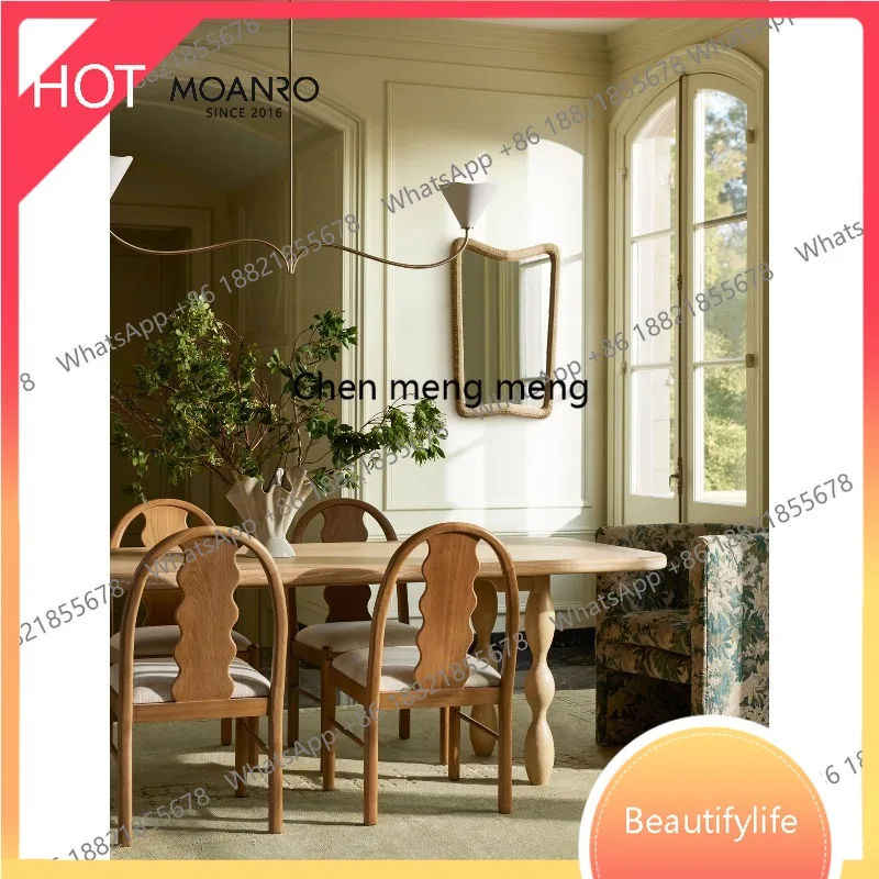 

D07 Solid wood dining table French wabi sabi ash wood log home rectangular retro long table