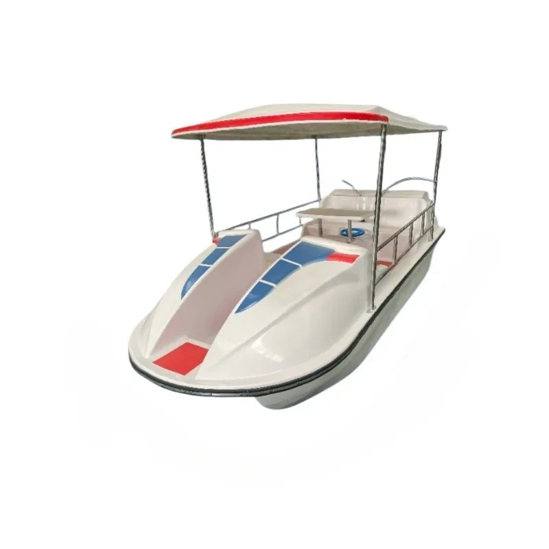 

Classic four-person electric boat with stainless steel tubing and fiberglass for sale at Lake & Sea Amusement Park