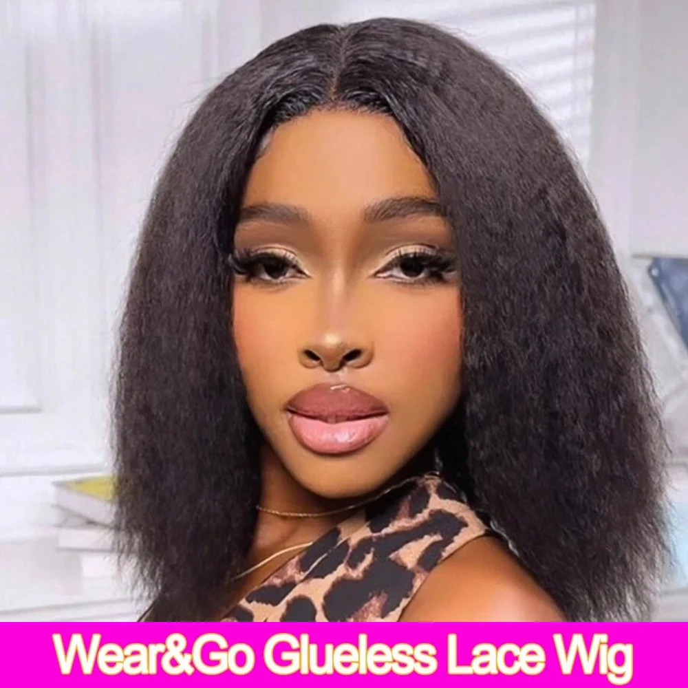 6x4 Glueless Wig Human Hair Ready To Wear And Go Preplucked Pre Cut Brazilian Yaki Kinky Straight Human Hair Wigs For Women 100%