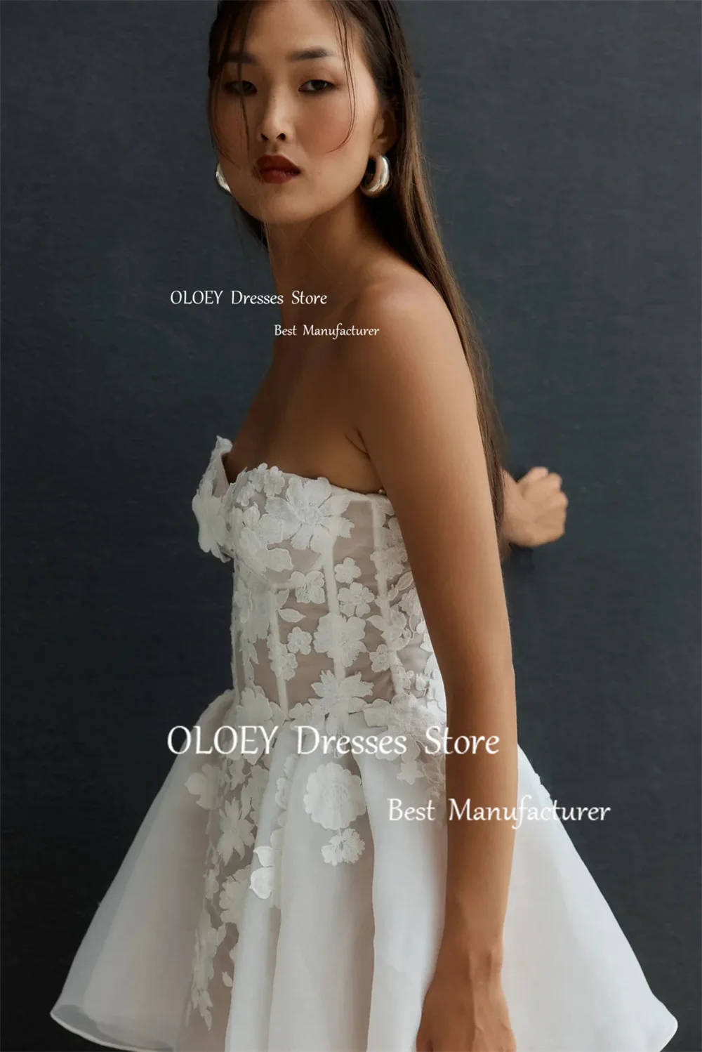 OLOEY 2024 Exquisite Ivory Appliques Wedding Dress Corset Sweetheart Above Knee A Line Tulle Bridal Gown Custom Made Photoshoot