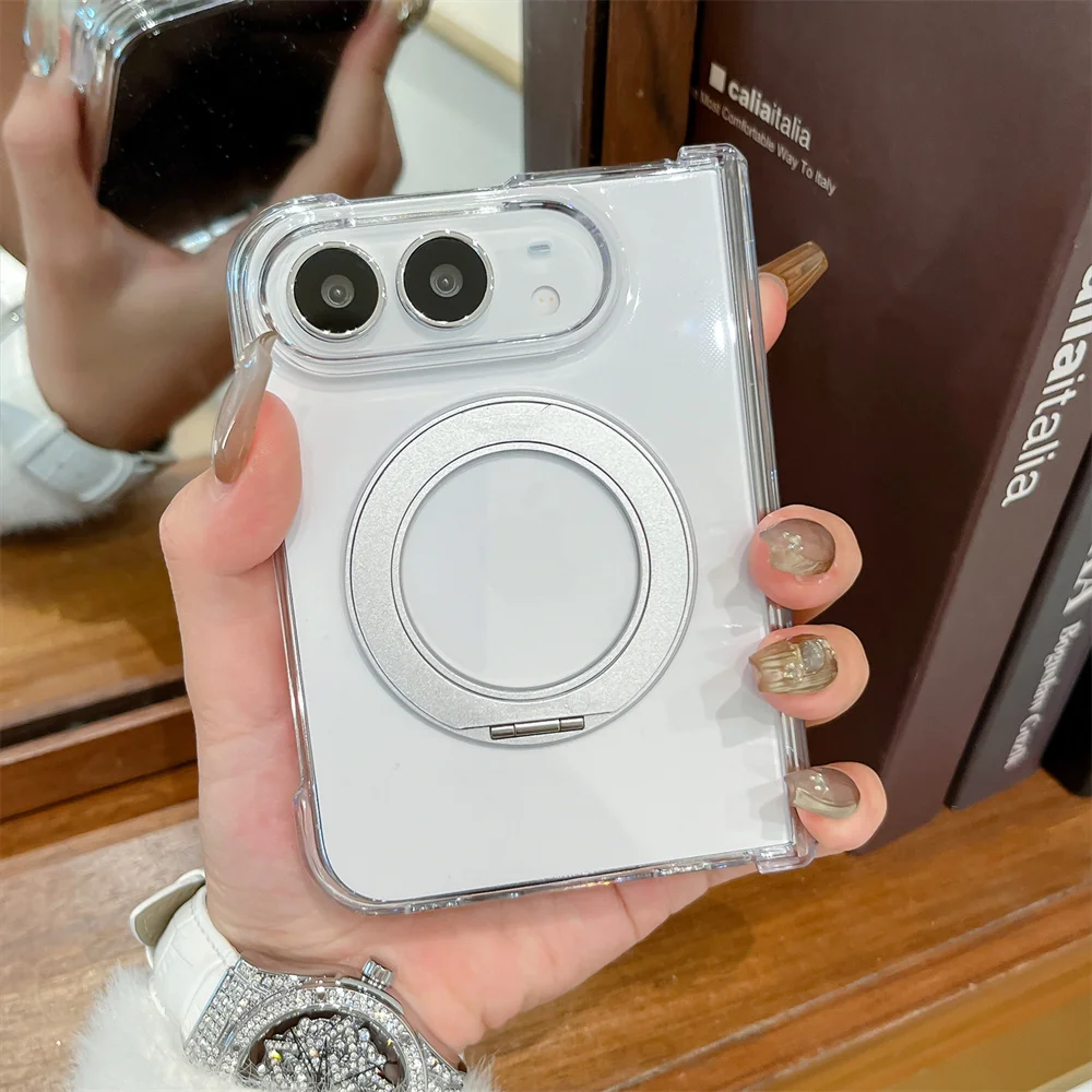 Luxury Korea Ins 360° Magnetic Phone Case For iPhone Duo Protection With Shockproof Fold Phone Cover with Chain Cute Cases